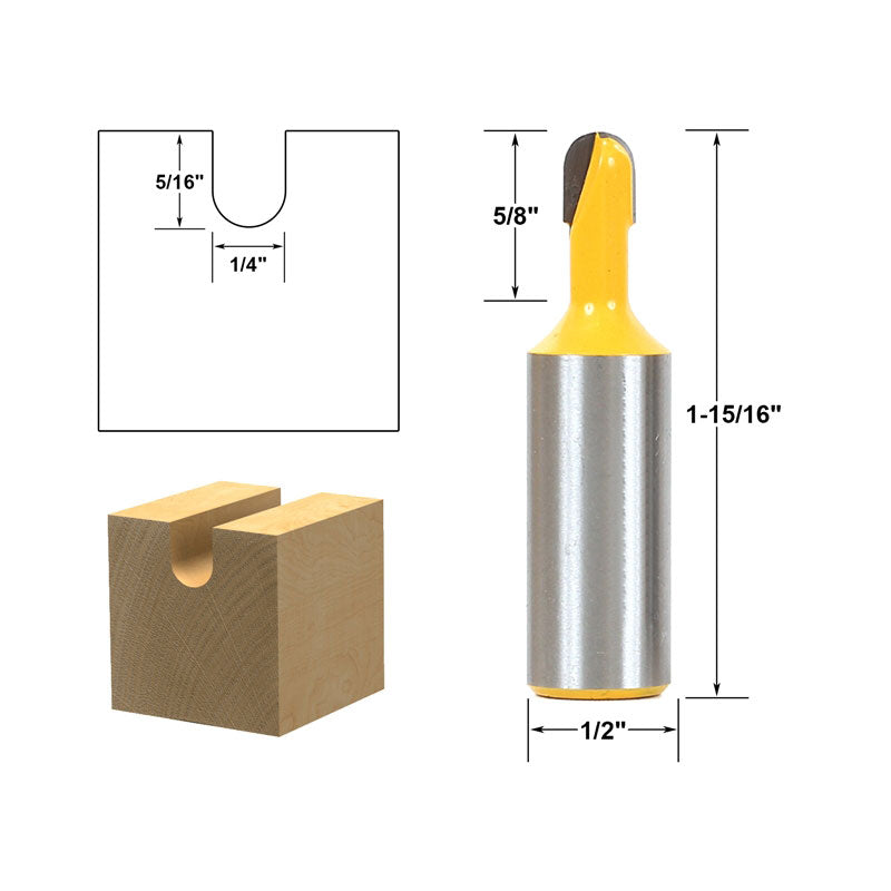 Core Box Round Nose 1/4"W X 5/16"H 1/2" Shank Router Bit