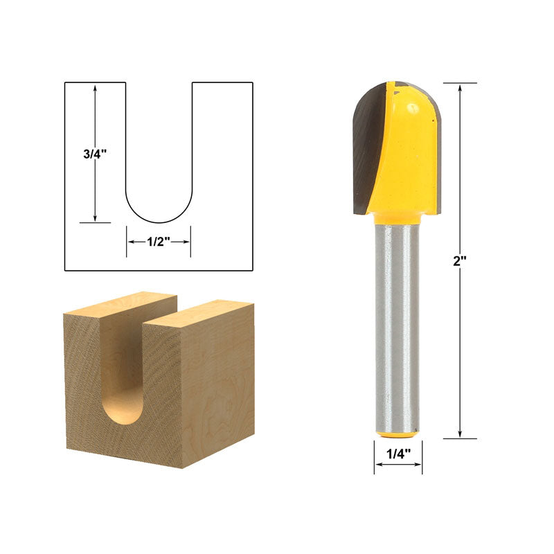 Core Box 1/2"W X 1"H 1/4" Shank Router Bit