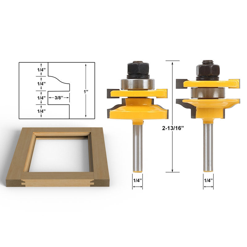 Ogee 2 Bit Rail and Stile 1/4" Shank Router Bit Set