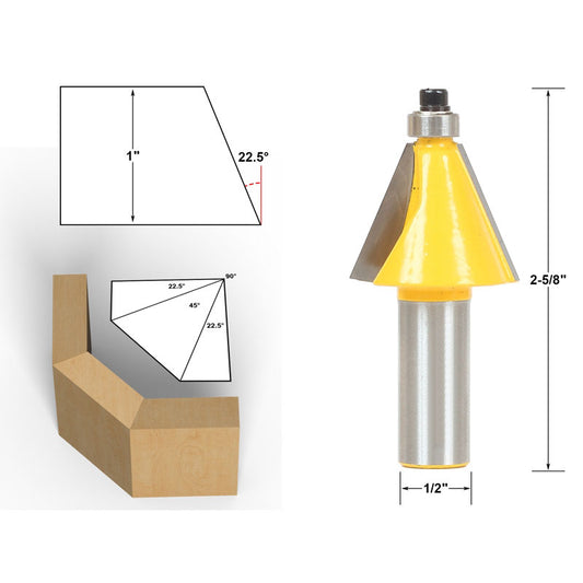 22.5° Chamfer & Bevel Edging 1/2" Shank Router Bit