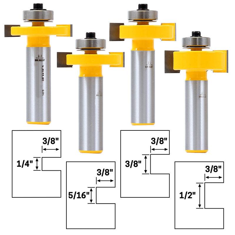 4 Bit Slot Cutter 1/2" Shank Router Bit Set