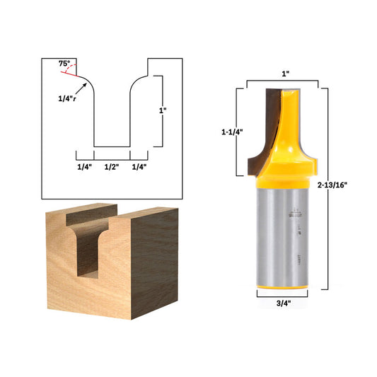 1" Height x 1/4" Radius Dado Cutting Round Over Groove 3/4" Shank Router Bit