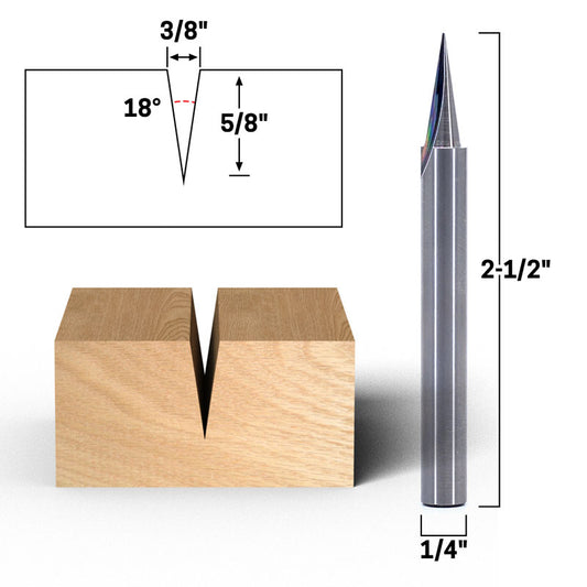 10° Zero Point V Groove Engraving Solid Carbide 1/4" Shank Router Bit