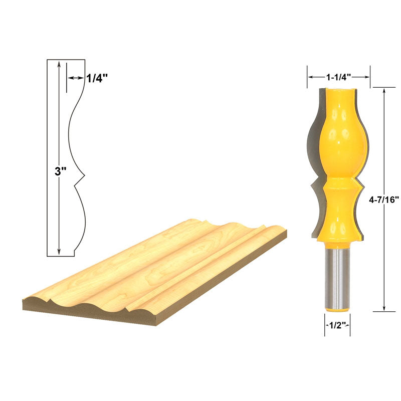 3" Crown Molding Router Bit 1/2" Shank