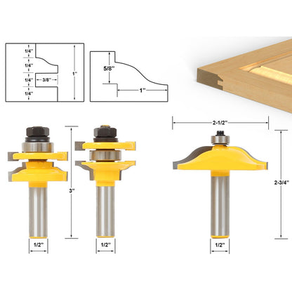 Ogee 3 Bit Raised Panel Cabinet Door 1/2" Shank Router Bit Set