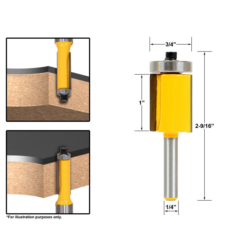 Flush Trim End Bearing 3/4"W X 1"H 1/4" Shank Router Bit