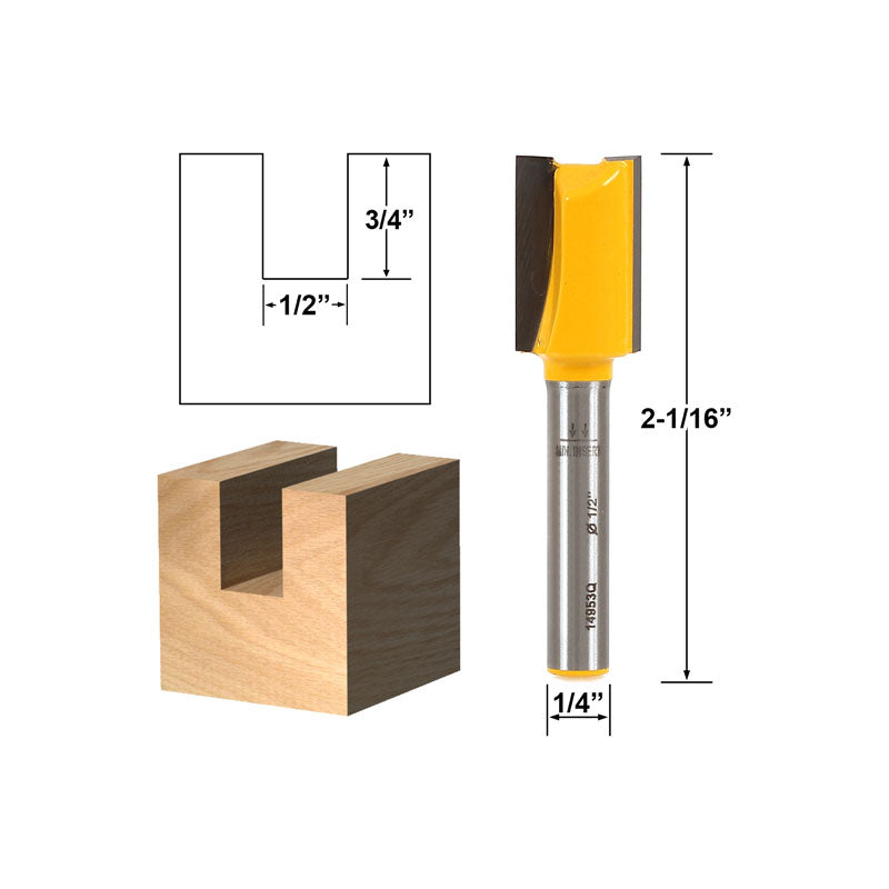 Straight/Dado 1/2"W x 3/4"H 1/4" Shank Router Bit