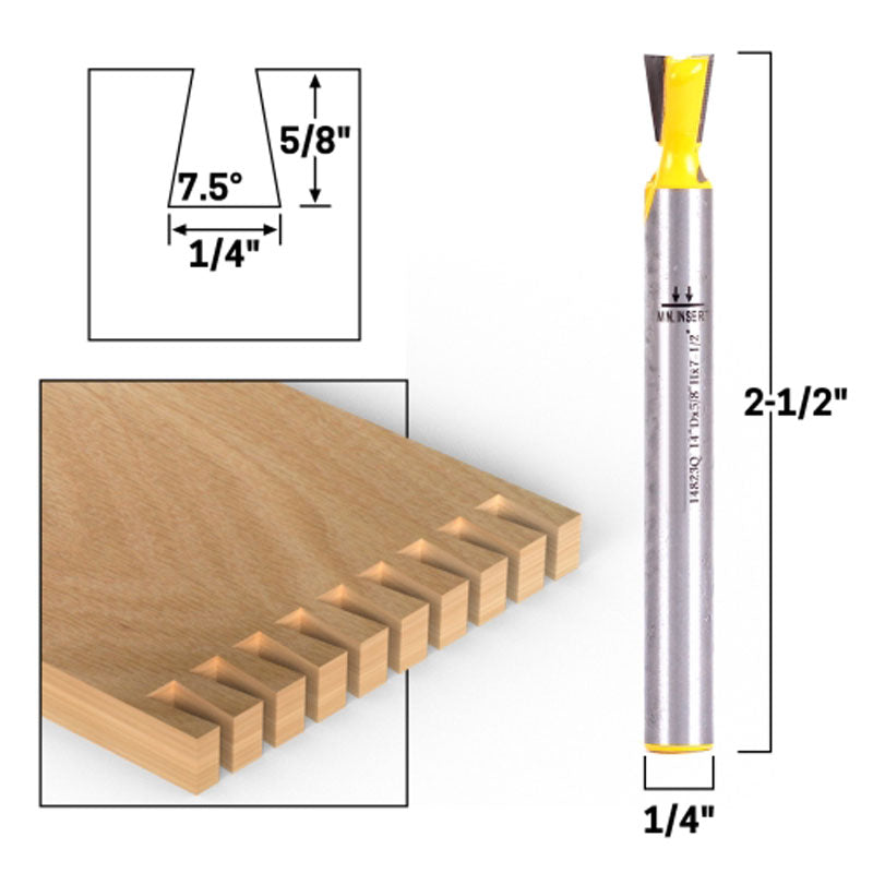 7.5° X 1/4" Dovetail 1/4" Shank Router Bit