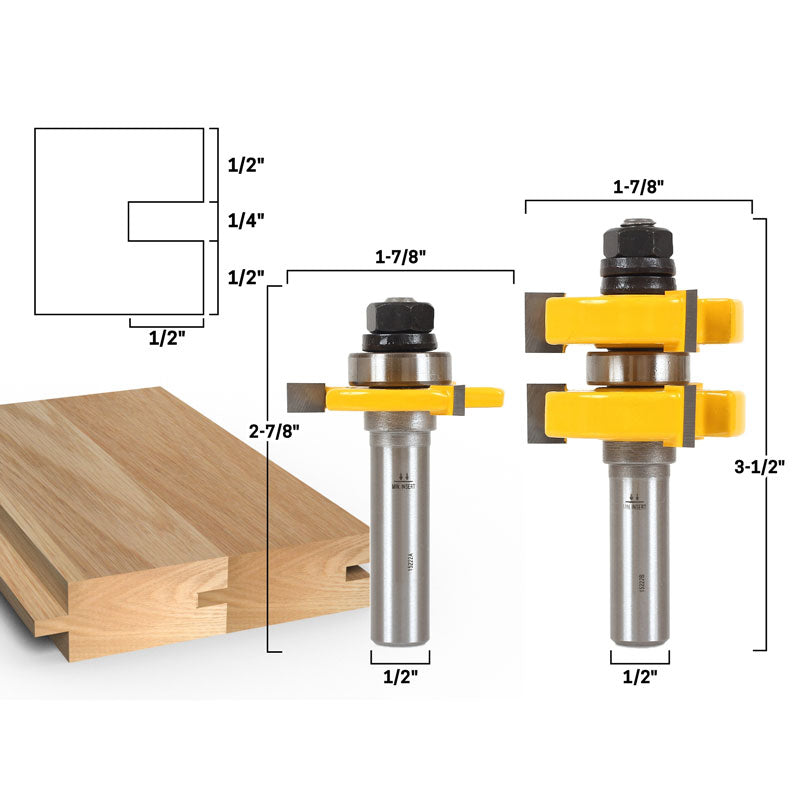 1 1/4" 2 Bit Tongue & Groove 1/2" Shank Router Bit Set