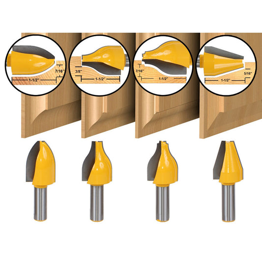 4 Bit Vertical Raised Panel 1/2" Shank Router Bit Set