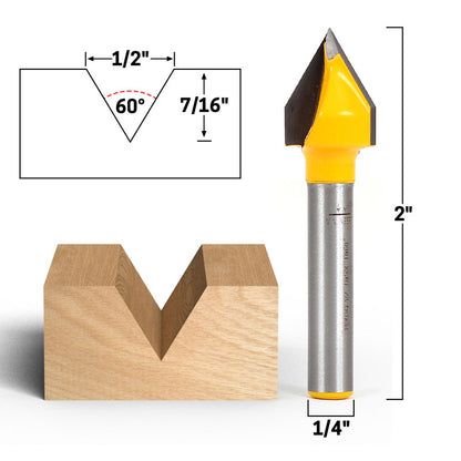 V Groove 1/4" Shank Router Bit Small 3 Bit Set