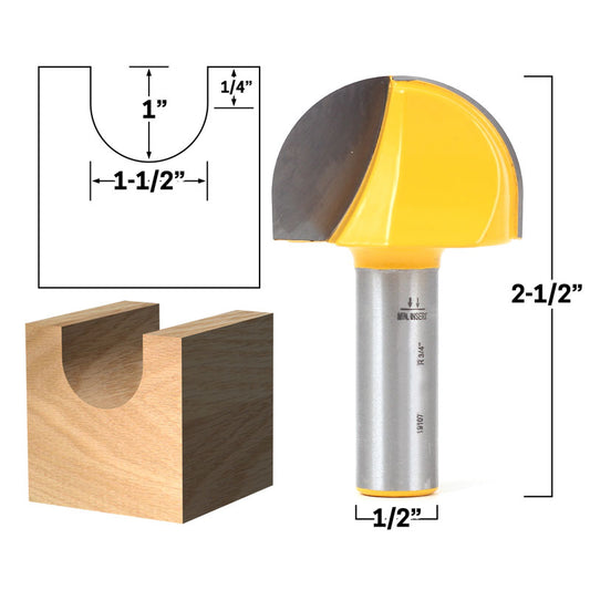 1 1/2" Diameter Core Box 1/2" Shank Router Bit