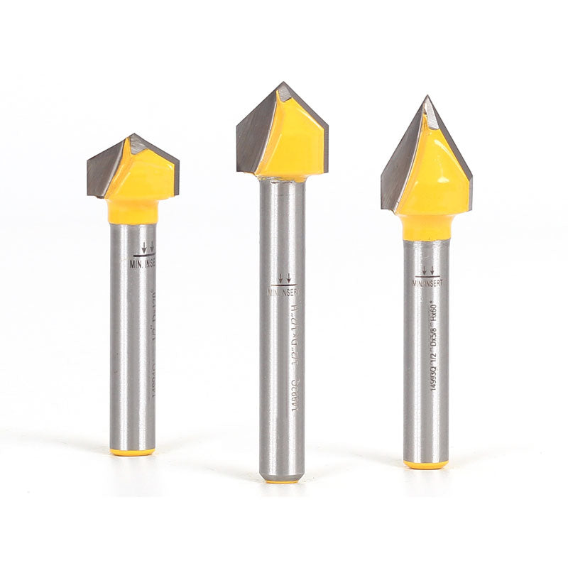 V Groove 1/4" Shank Router Bit Small 3 Bit Set