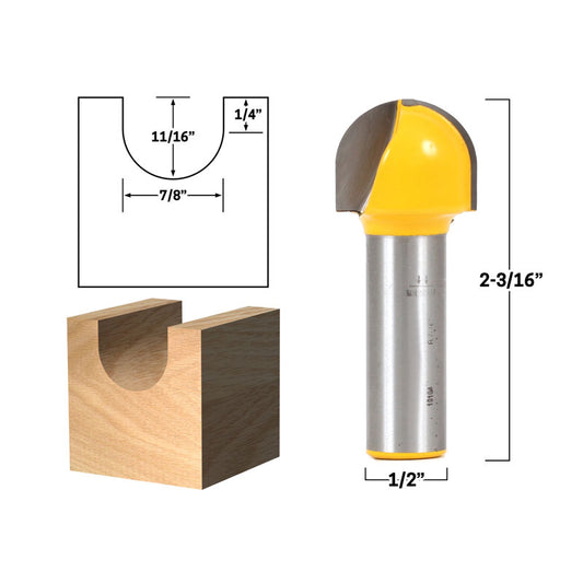 7/8" Diameter Core Box 1/2" Shank Router Bit