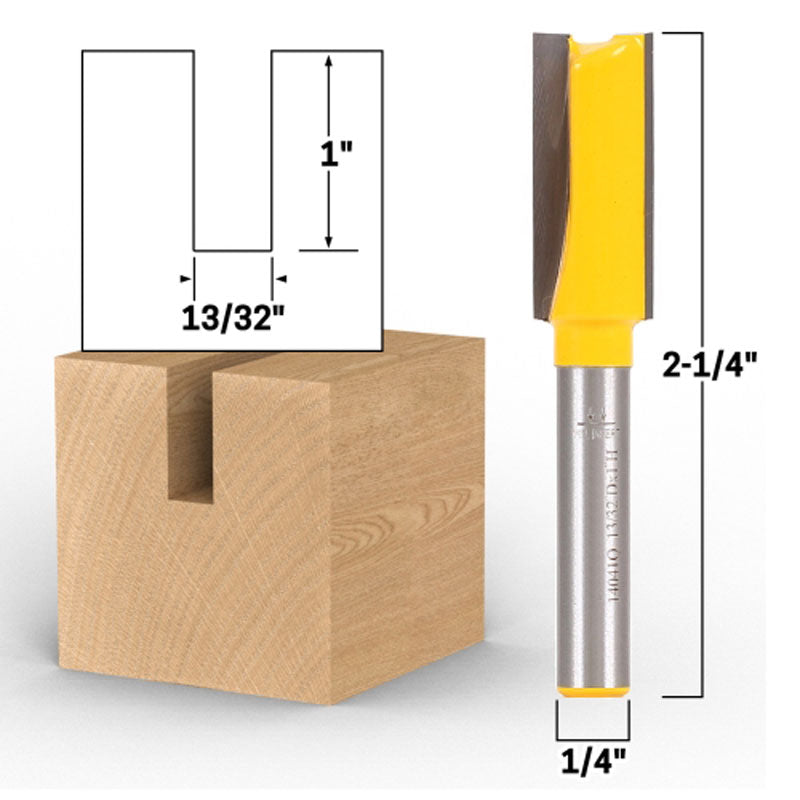 13/32" Diameter X 1" Height Straight 1/4" Shank Router Bit