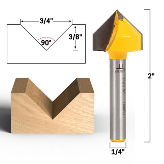 90 Degree X 3/4" Diameter 1/4" Shank V Groove Router Bit