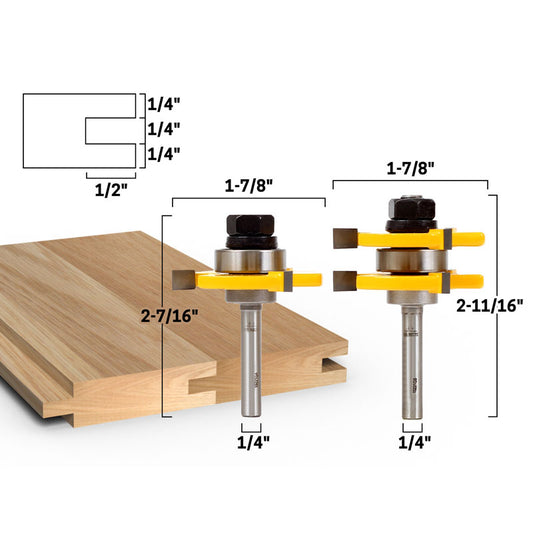 3/4" 2 Bit Tongue & Groove 1/4" Shank Router Bit Set