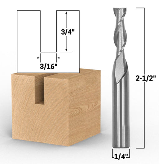 3/16" Dia. 2 Flute Upcut Spiral End Mill 1/4" Shank CNC Router Bit