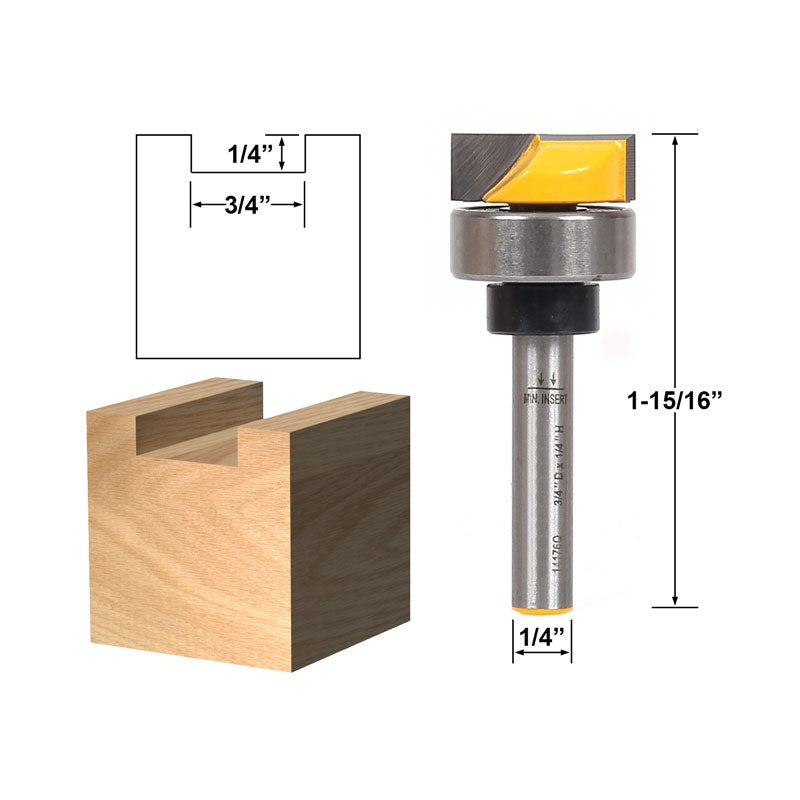 4 Bit 3/4" Diameter Flush Trim Template 1/4" Shank Router Bit Set