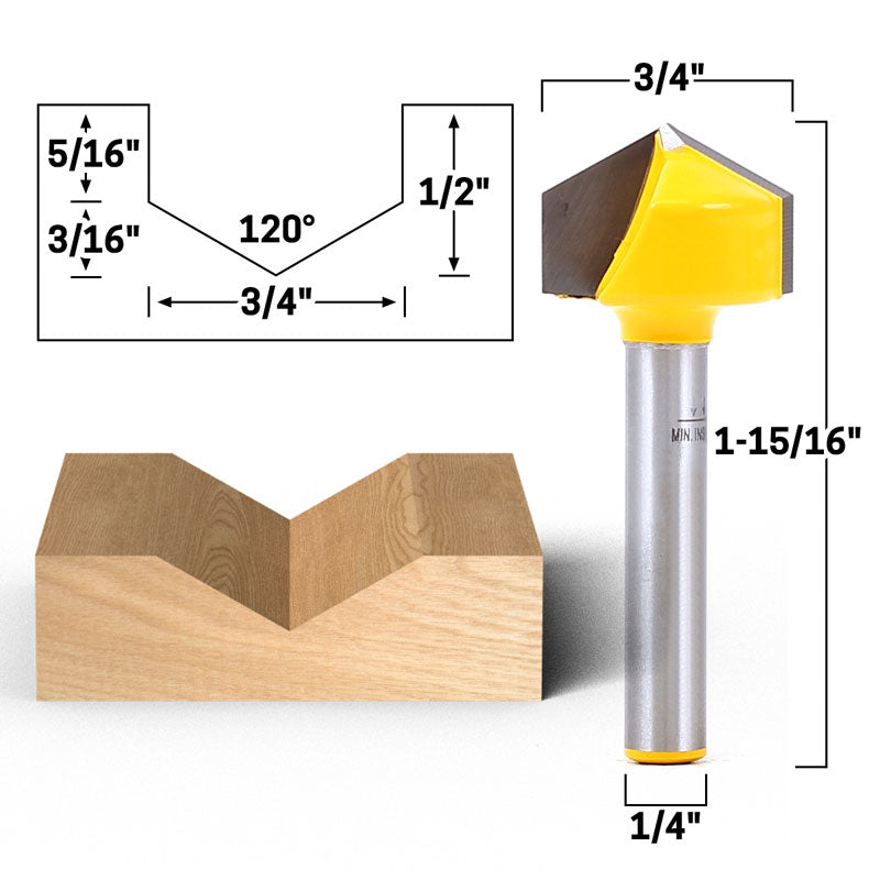 V Groove Large 3 Bit Set 1/4" Shank Router Bit