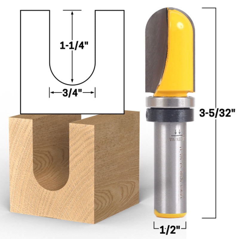 3/4" Diameter Core Box Template 1/2" Shank Router Bit