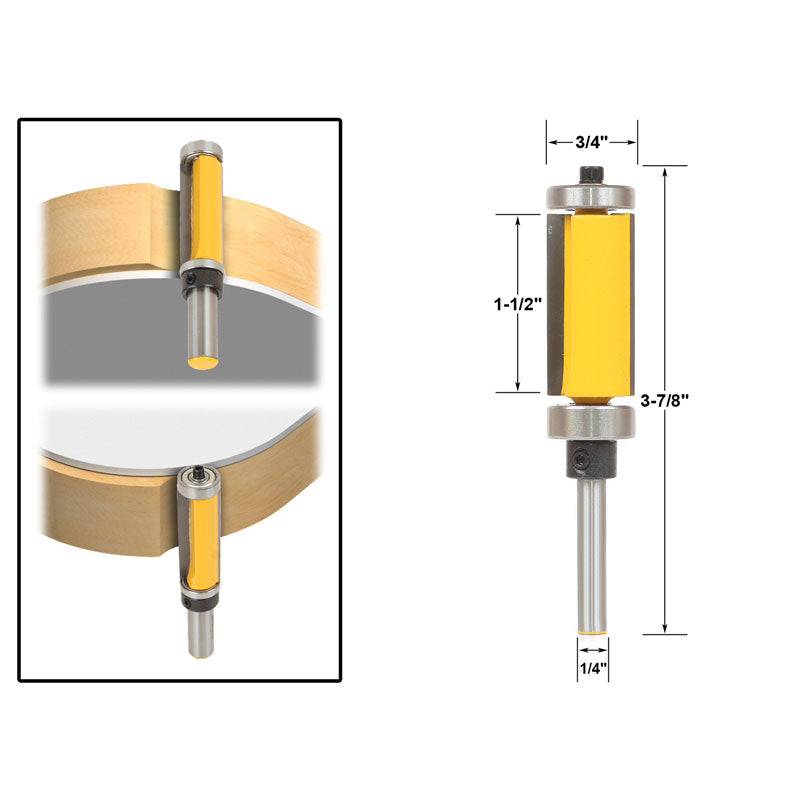 Flush Trim Router Bit Top & Bottom Bearing 1 1/2"H X 1/4" Shank