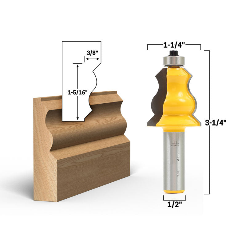 Elegant 2 Bit Crown Cap Molding 1/2" Shank Router Bit Set