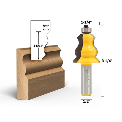 Elegant 2 Bit Crown Cap Molding 1/2" Shank Router Bit Set