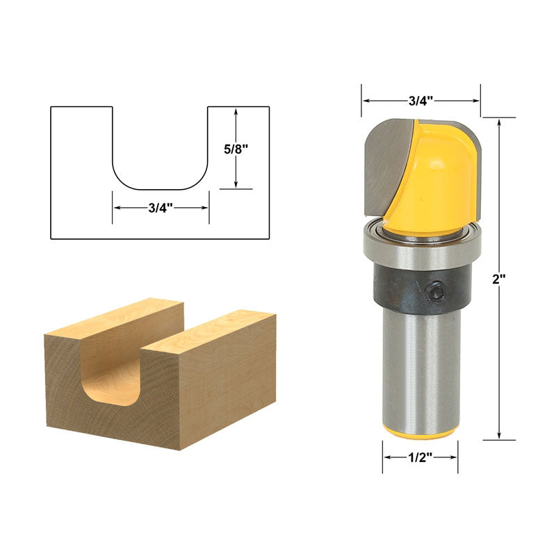 Bowl & Tray Template 3/4"W X 5/8"H 1/2" Shank Router Bit