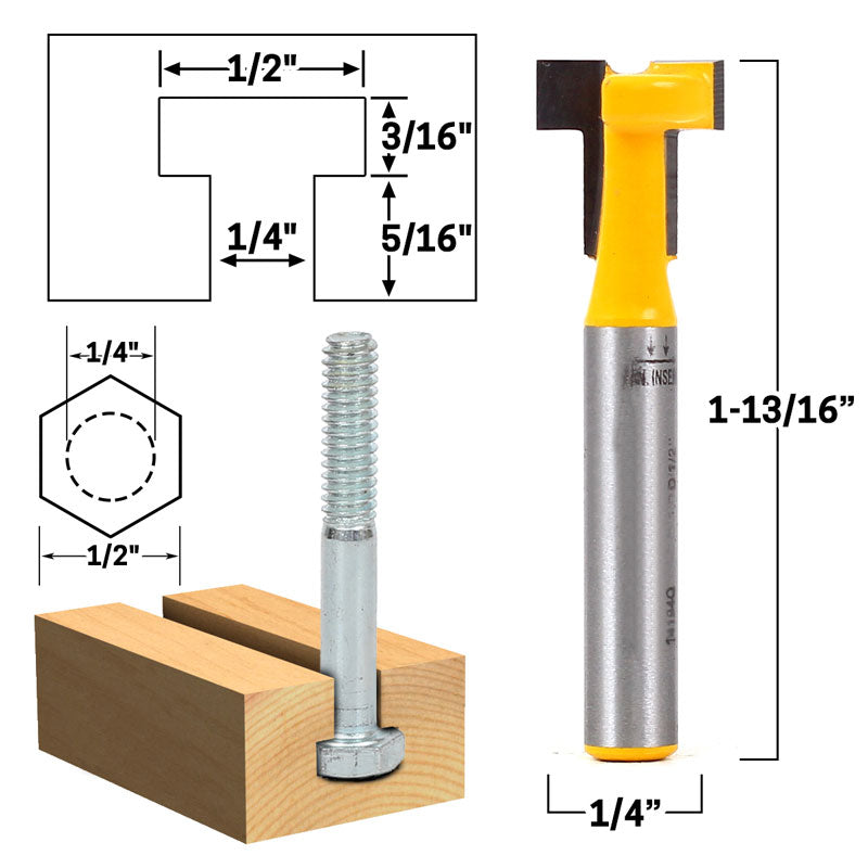 1/4" Hex Bolt T Slot 1/4" Shank Router Bit