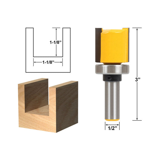 1 1/8" Diameter Flush Trim Template 1/2" Shank Router Bit