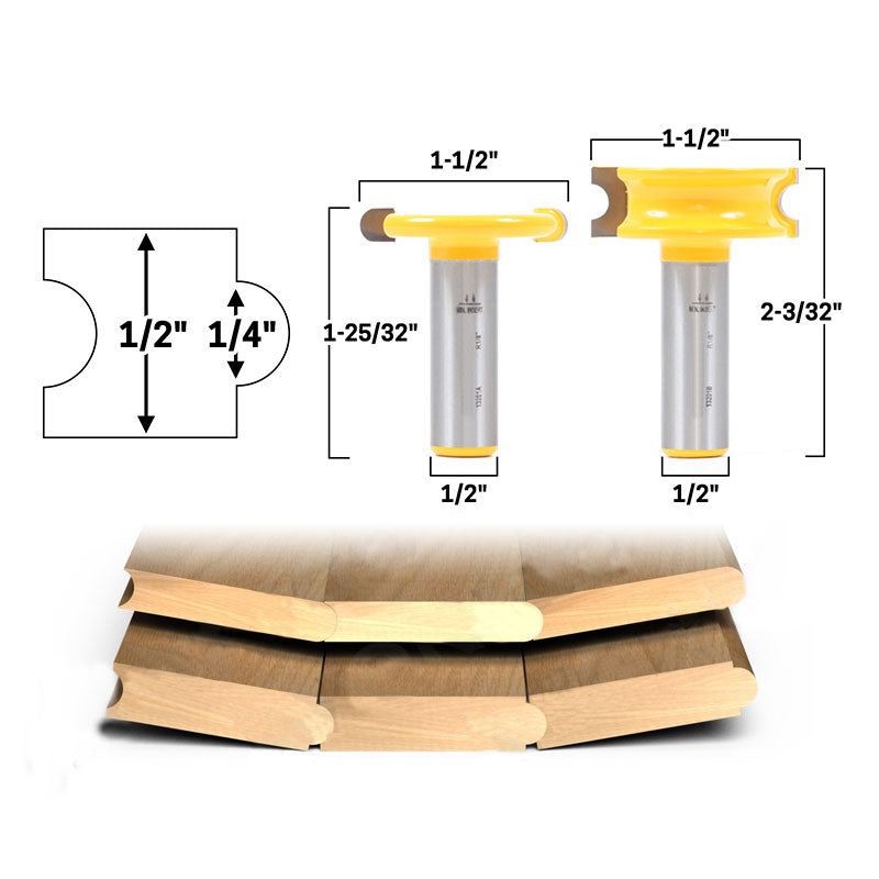 1/4" Bead 2 Bit Canoe Joint Router Bit Set 1/2" Shank