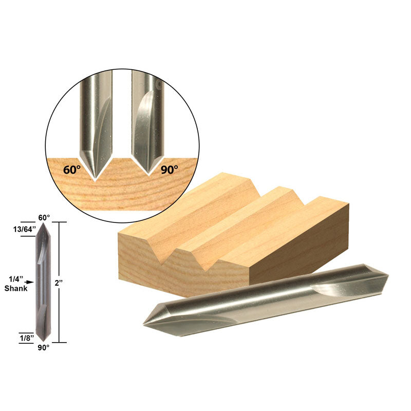 60 & 90 Degree V Groove Solid Carbide 1/4" Shank Router Bit