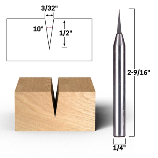 18° Zero Point V Groove Engraving Solid Carbide 1/4" Shank Router Bit