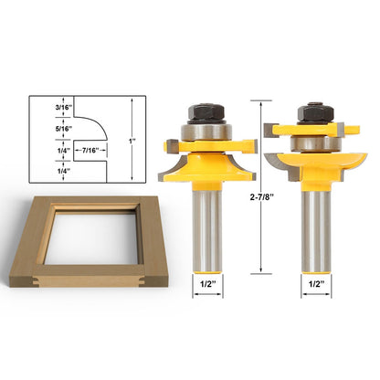 Round Over 2 Bit Rail and Stile 1/2" Shank Router Bit Set