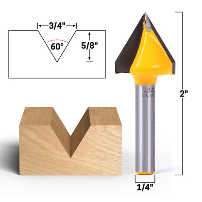 V Groove Large 3 Bit Set 1/4" Shank Router Bit