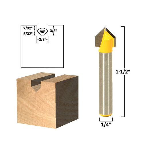 90° V Groove Template 3/8" x 3/8" 1/4" Shank Router Bit