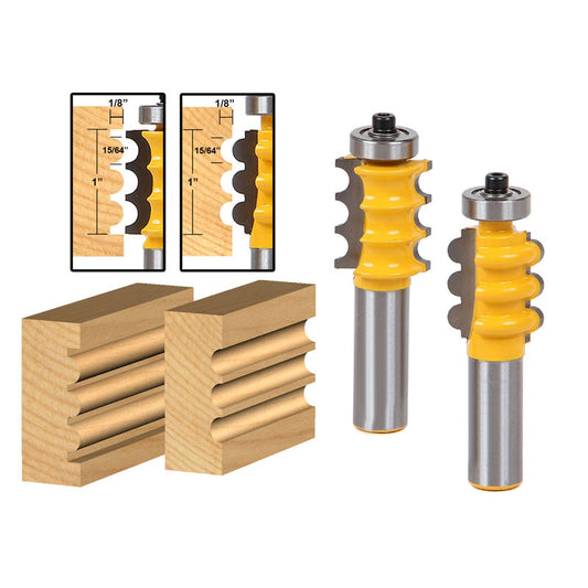 Triple Bead & Triple Flute 2 Bit Medium Molding Router Bits Set