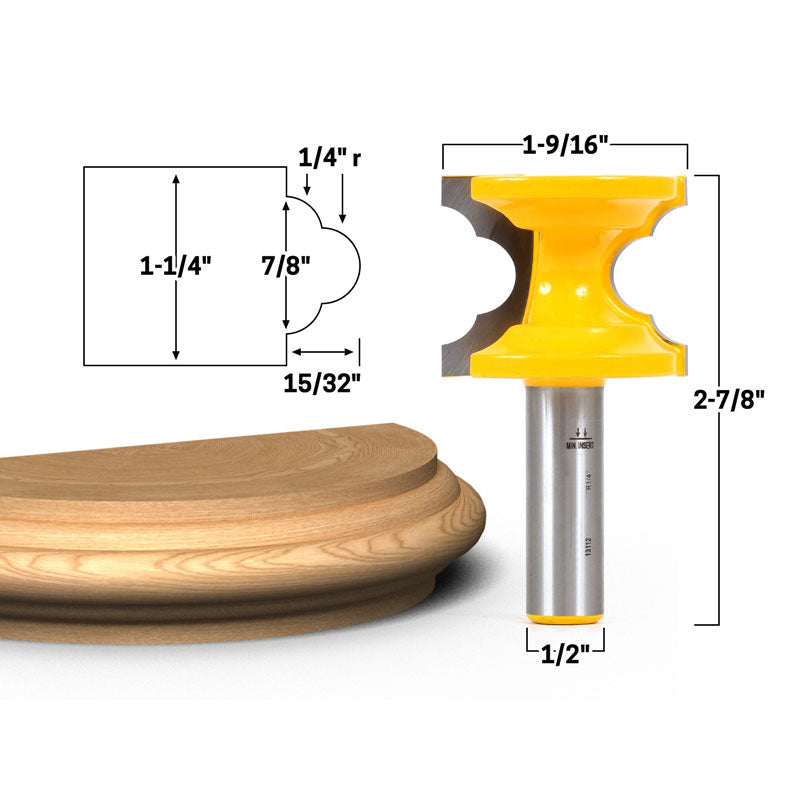 1 1/4" Double Bullnose Furniture Trim & Molding 1/2" Shank Router Bit