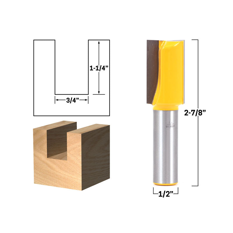 3/4" Diameter X 1 1/4" Height Straight 1/2" Shank Router Bit