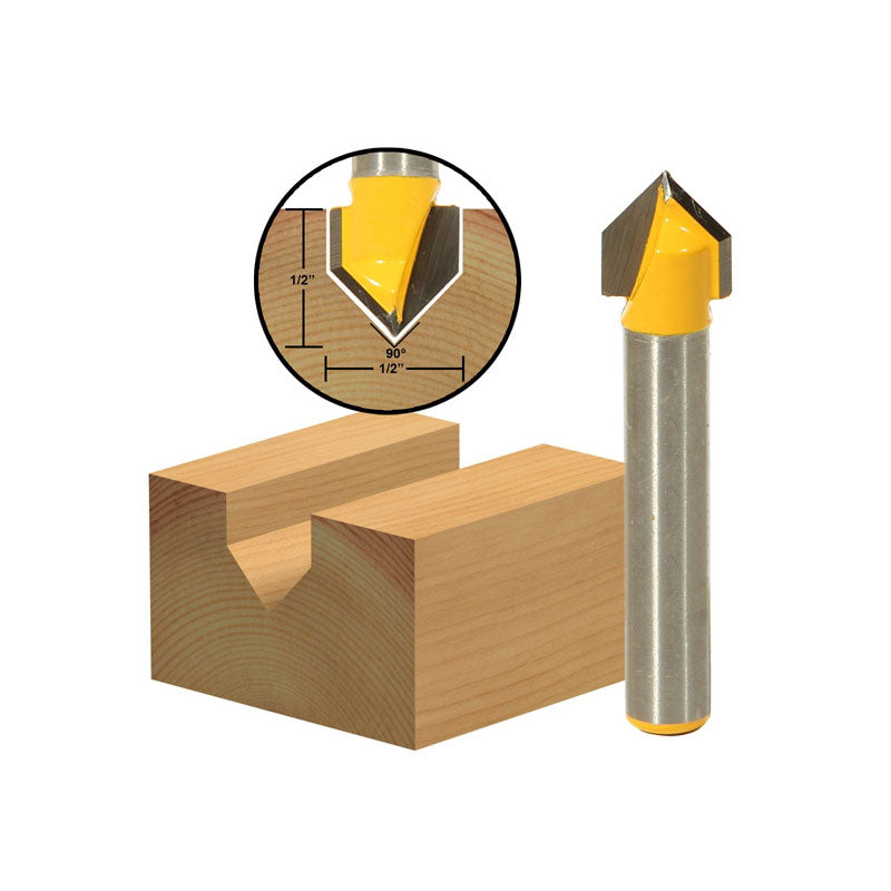 90° 1/2"W X 1/2"H 1/4" Shank V Groove Router Bit