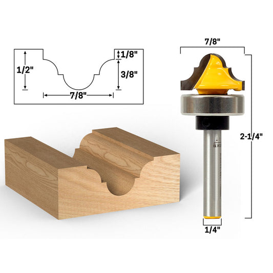 3/16" Radius Double Roman Ogee Groove 1/4" Shank Router Bit