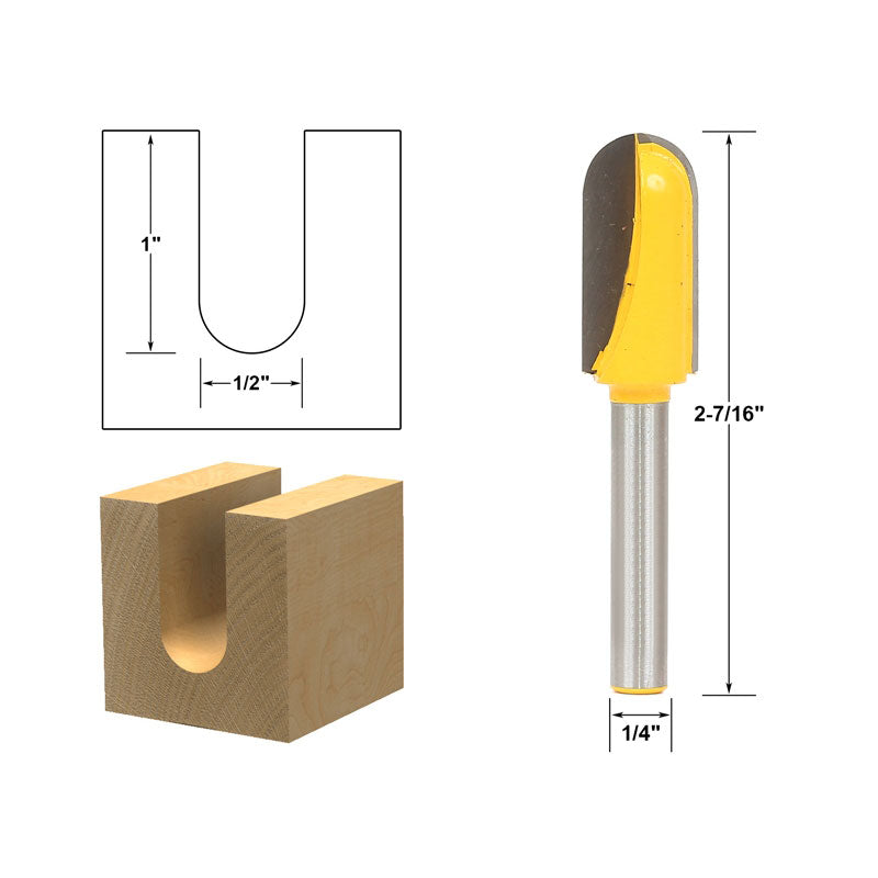 Core Box Long Reach 1/2"W X 1"H 1/4" Shank Router Bit