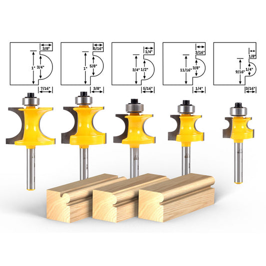 5 Bit Corner Bead 1/4" Shank Router Bit Set