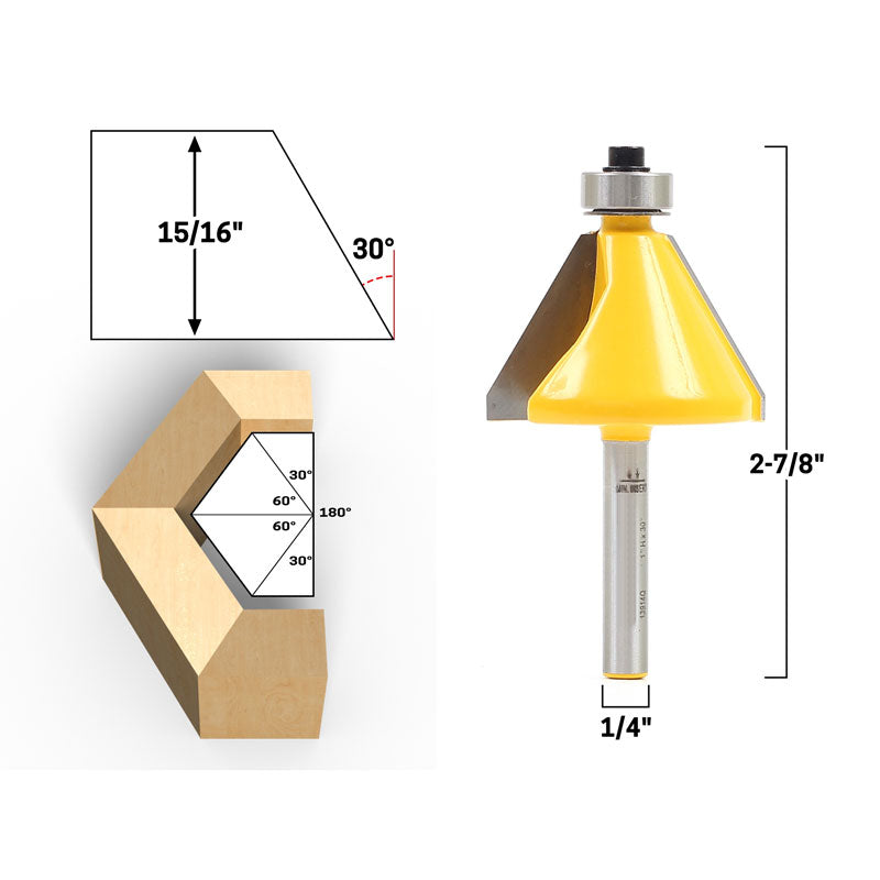 5 Bit Chamfer Edge Forming 1/4" Shank Router Bit Set