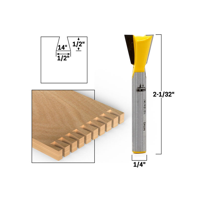 1° X 1/2" Dovetail 1/4" Shank Router Bit