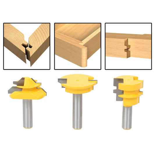 3PCS Jointing Router Bit Set Lock Miter Glue Joint Drawer Front