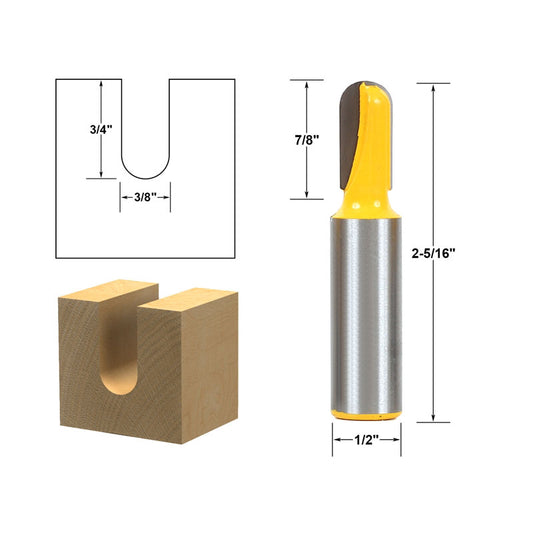 Core Box Round Nose 3/8"W X 3/4"H 1/2" Shank Router Bit