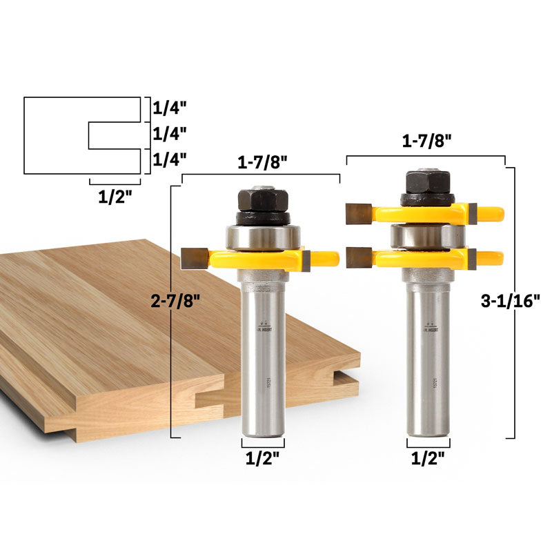 3/4" 2 Bit Tongue and Groove 1/2" Shank Router Bit Set