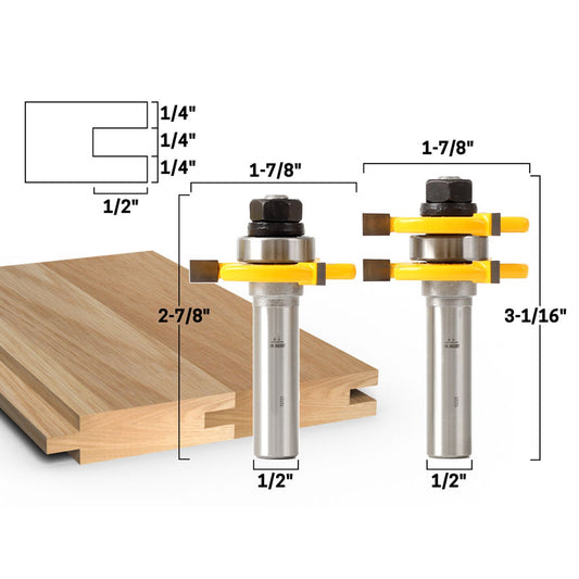 3/4" 2 Bit Tongue and Groove 1/2" Shank Router Bit Set